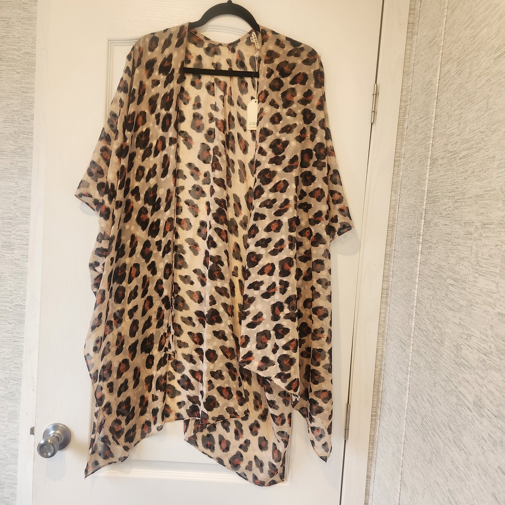 JODIFL Leopard Print Open Front Kimono Cardigan in Beige, Brown, Black L BNWT